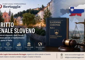Immagine sul diritto penale sloveno con Lubiana, Codice penale KZ-1, bilancia della giustizia, traffico di migranti, reati fiscali e trasferimento della pena in Italia – Studio Legale Internazionale Bertaggia