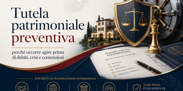 Tutela patrimoniale preventiva con casa, cassaforte, scudo legale e logo dello Studio Legale Internazionale Bertaggia