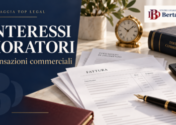 Interessi moratori nelle transazioni commerciali: fatture, orologio e logo dello Studio Bertaggia