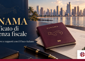 Illustrazione sul certificato di residenza fiscale a Panama, con documenti e logo Studio Bertaggia